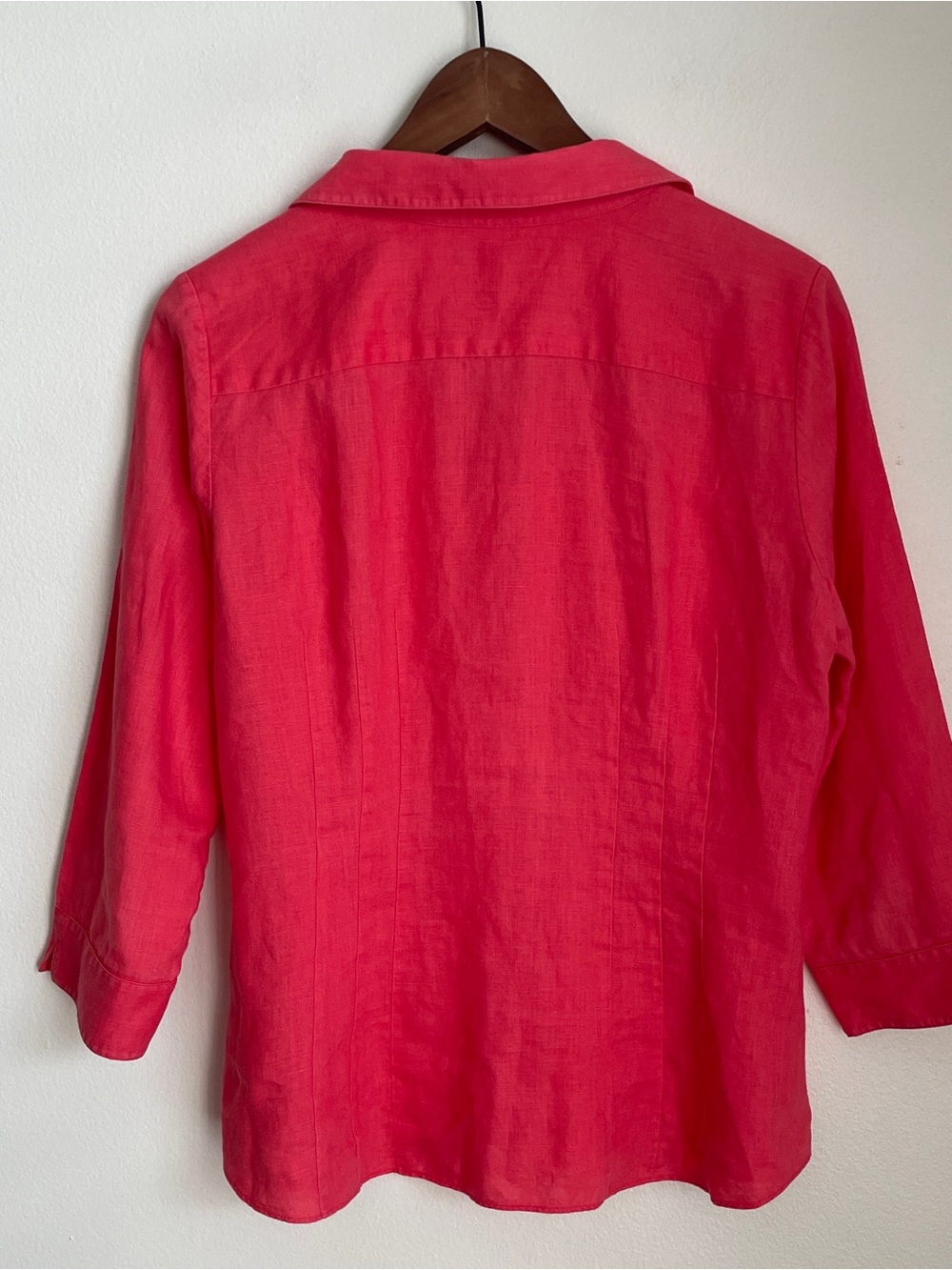 Lafayette 148 Linen Button Down Shirt Women's 10 Coral Pink 3/4 Sleeve Luxury - Picture 8 of 10